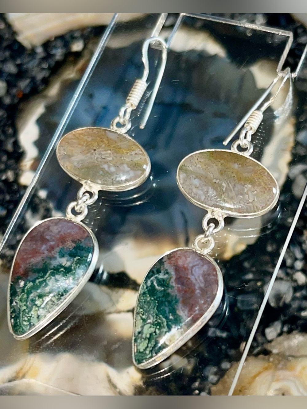 Dragon Bloodstone Jasper Crystal Earrings 2 1/2”